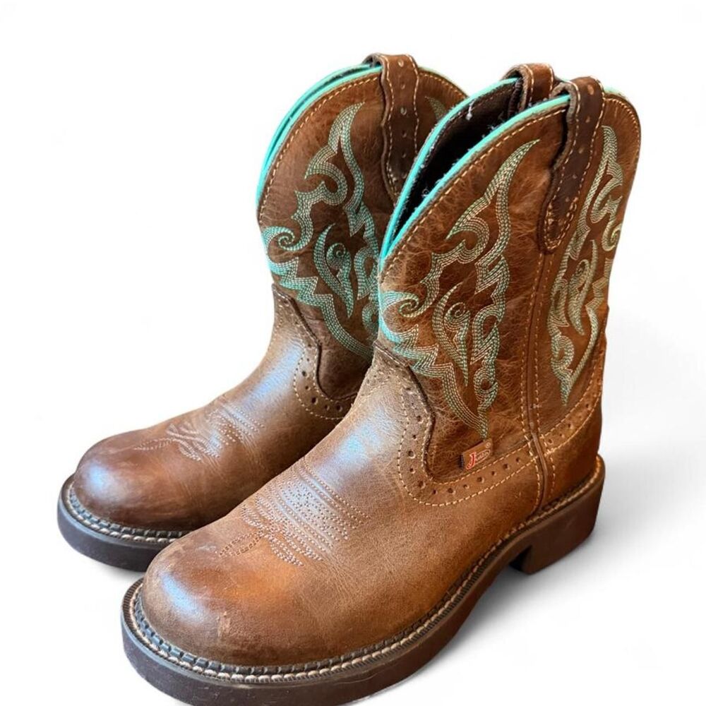 Justin Gypsy Women’s Western Cowboy Boots Brown Turquoise Leather Size 7.5 B